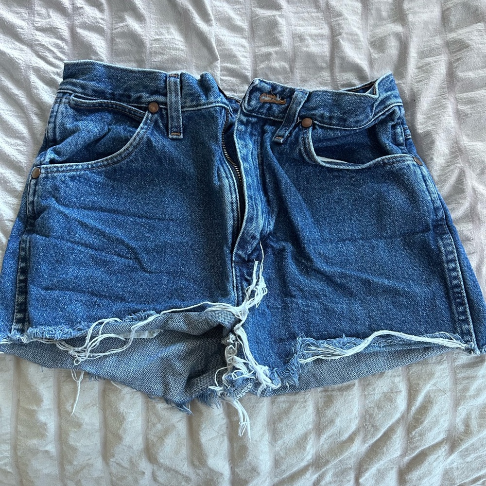 Wrangler Blue Jean Shorts with Distressed Hem